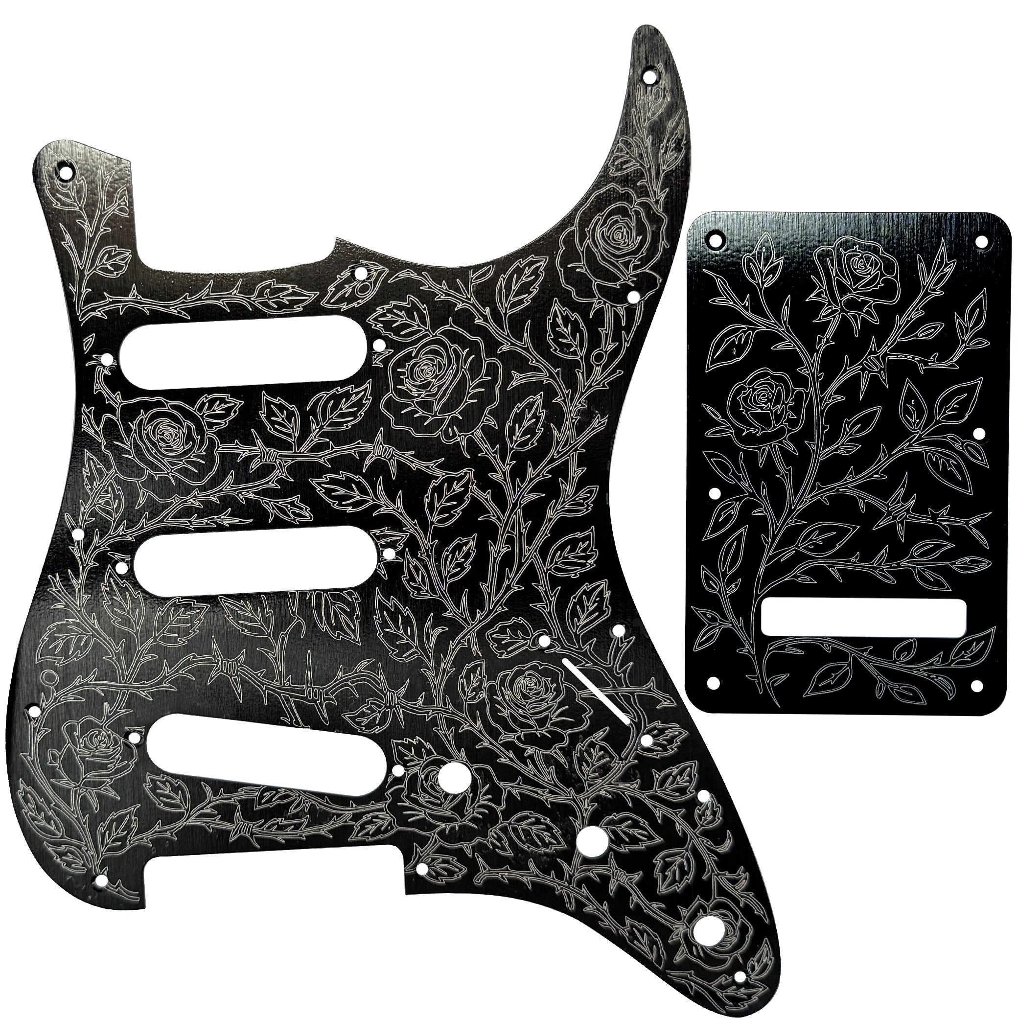AxLabs Aluminum Etched Rose Strat-style Pickguard & Back Plate - S/S/S - AxLabs
