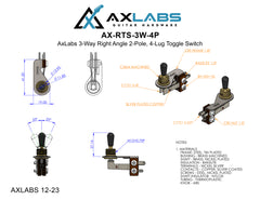 AxLabs Right Angle 3-Way, 2-Pole / 4-Lug Toggle Switch