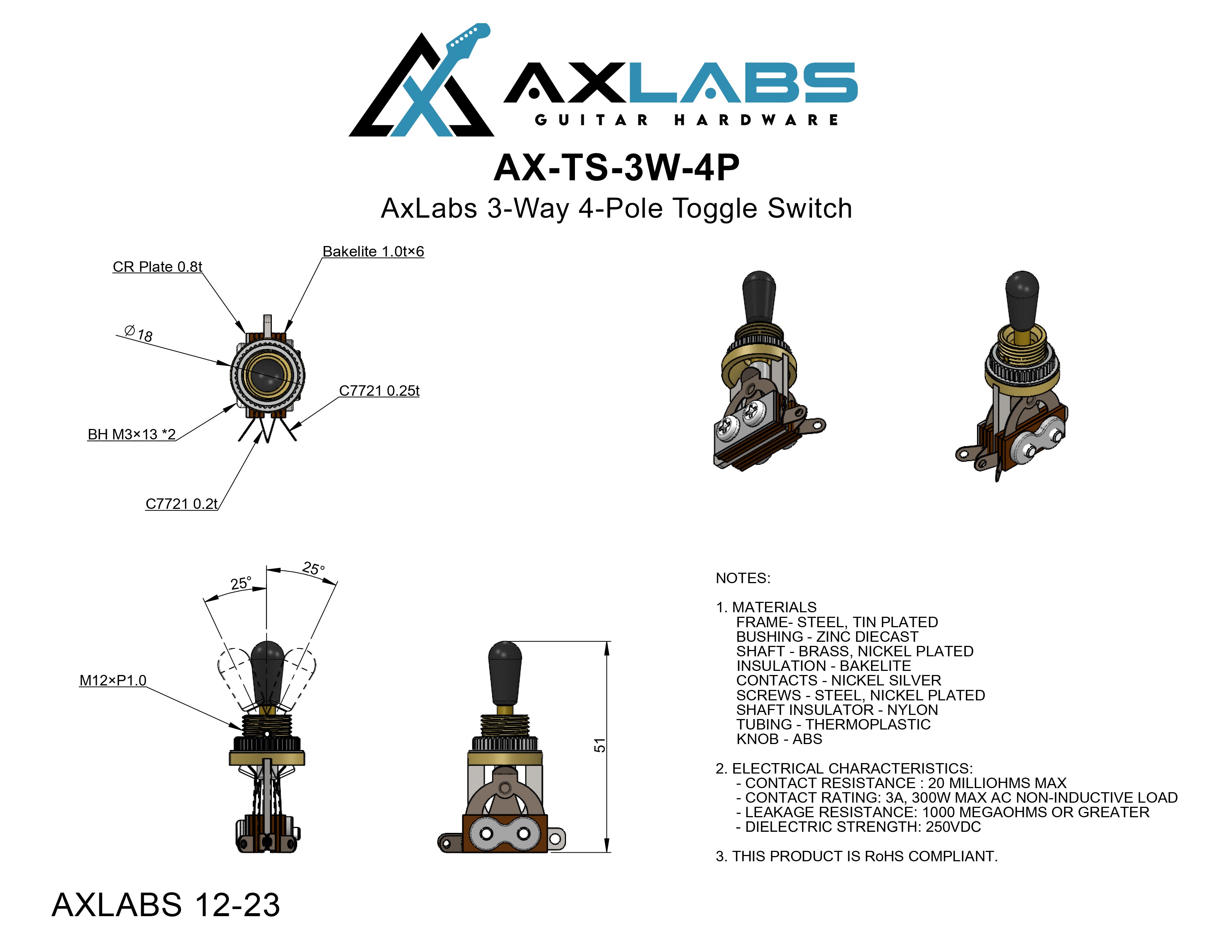 AxLabs 3-Way 4-Pole Toggle Switch - AxLabs