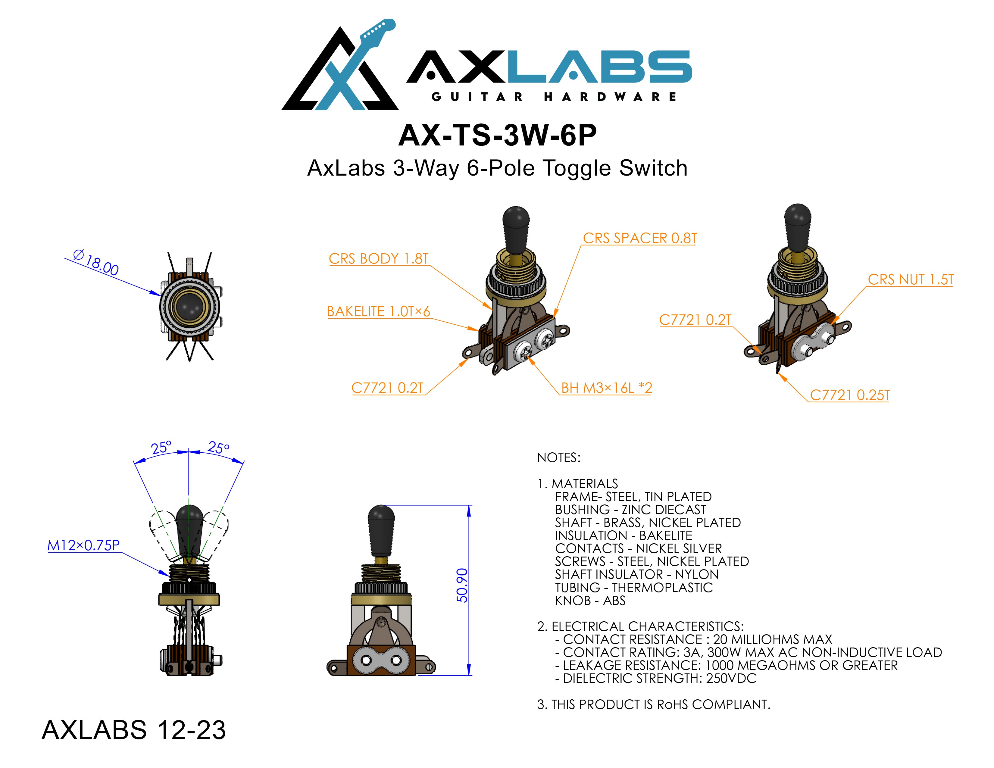 AxLabs 3-Way 6-Pole Toggle Switch - AxLabs