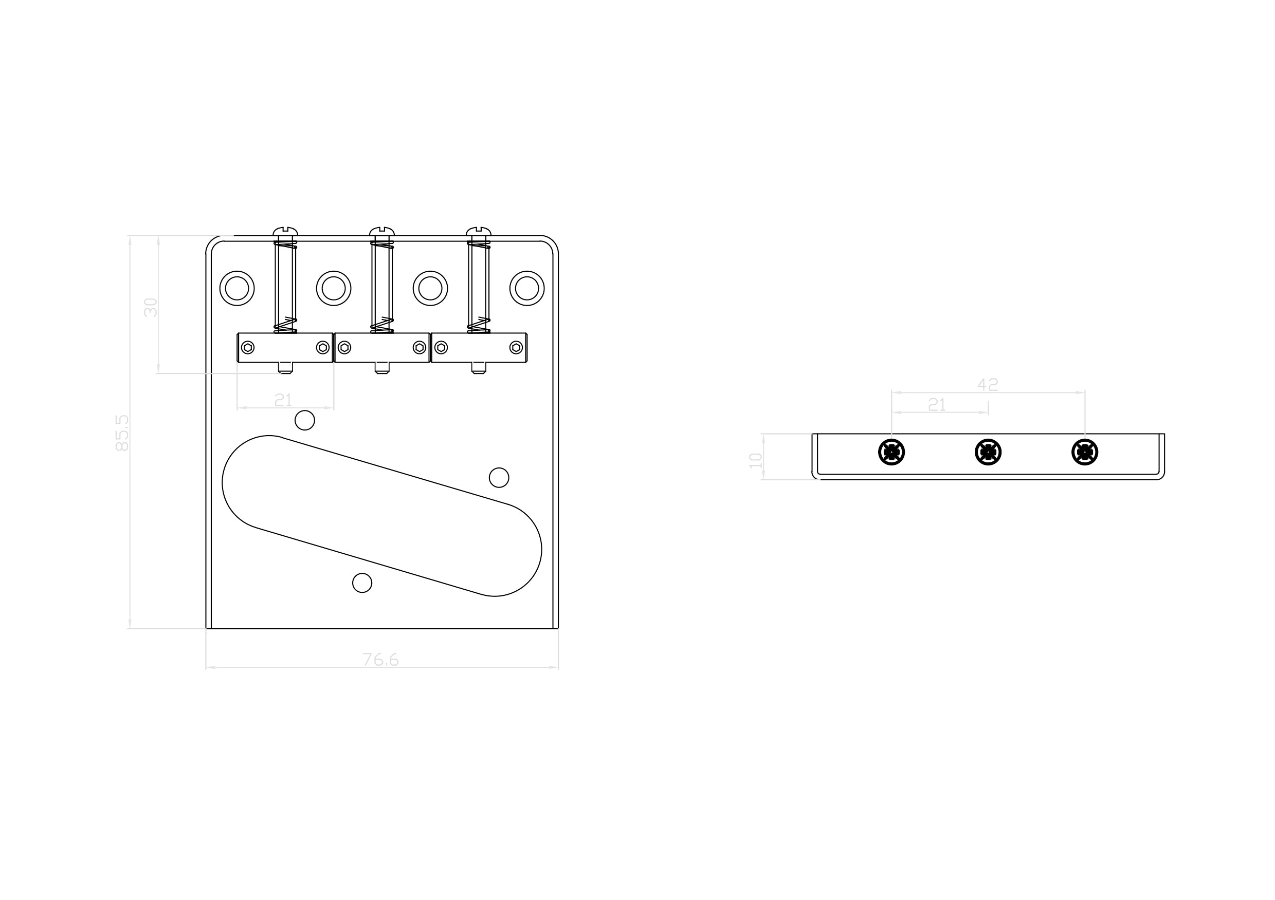 Tele Toploader Bridge KD By AxLabs Tele®-style 3-Saddle Toploader Ashtray Bridge - 4-hole Mo